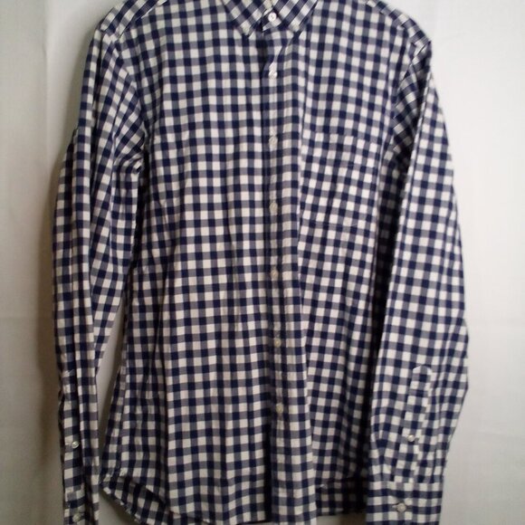 J Crew Shirt Men M Slim Button Down Long Sleeve Check Pattern Blue White - Picture 2 of 15